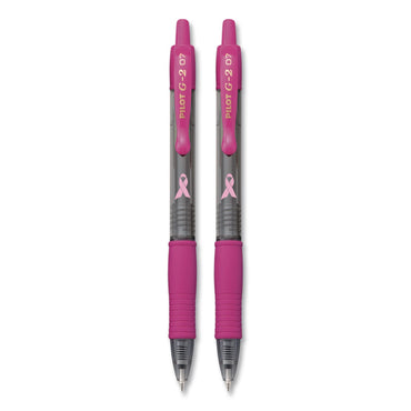 Pilot® G2 Premium Breast Cancer Awareness Gel Pen, Retractable, Fine 0.7 mm, Pink Ink, Smoke/Pink Barrel, 2/Pack (PIL31312)