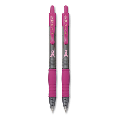 Pilot® G2 Premium Breast Cancer Awareness Gel Pen, Retractable, Fine 0.7 mm, Pink Ink, Smoke/Pink Barrel, 2/Pack (PIL31312)