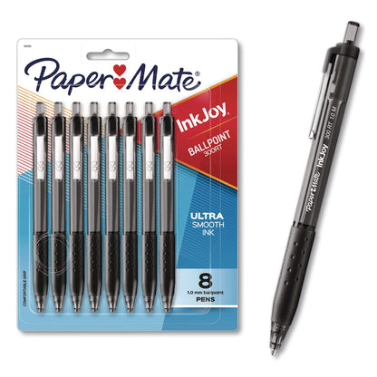 Paper Mate® InkJoy 300 RT Ballpoint Pen, Retractable, Medium 1 mm, Black Ink, Black Barrel, 8/Pack (PAP1945920)