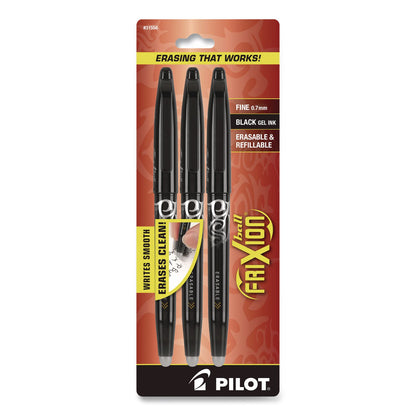 Pilot® FriXion Ball Erasable Gel Pen, Stick, Fine 0.7 mm, Black Ink, Black Barrel, 3/Pack (PIL31556)