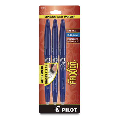 Pilot® FriXion Ball Erasable Gel Pen, Stick, Fine 0.7 mm, Blue Ink, Blue Barrel, 3/Pack (PIL31567)