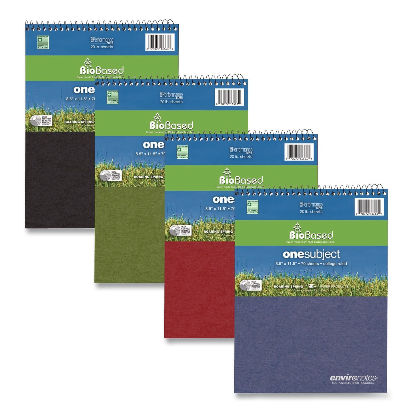 Roaring Spring® Environotes BioBased Notepad, Randomly Assorted Cover Colors, Medium/College Rule, (70) White 8.5 x 11 Sheets (ROA13363)