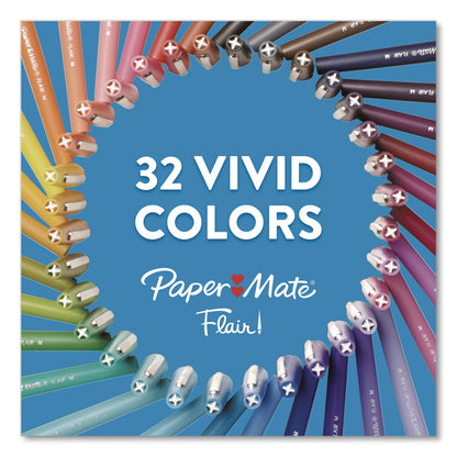 Paper Mate® Flair Felt Tip Porous Point Pen, Stick, Medium 0.7 mm, Black Ink, Black Barrel, 4/Pack (PAP8434452PP)