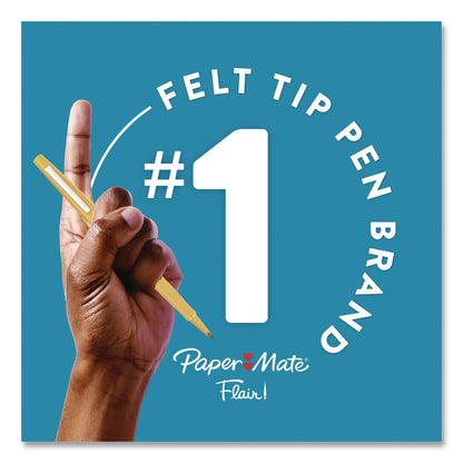 Paper Mate® Flair Felt Tip Porous Point Pen, Stick, Medium 0.7 mm, Black Ink, Black Barrel, 4/Pack (PAP8434452PP)