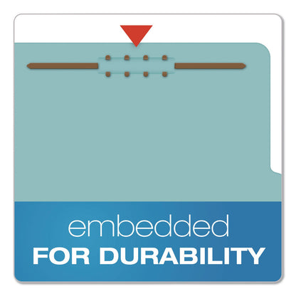 Pendaflex® Pressboard Top Tab Classification Folders, 2/5-Cut Tab, Expands 3.5", 3 Dividers, 8 Fasteners, Legal Size, Blue, 10/Box (PFX29094)