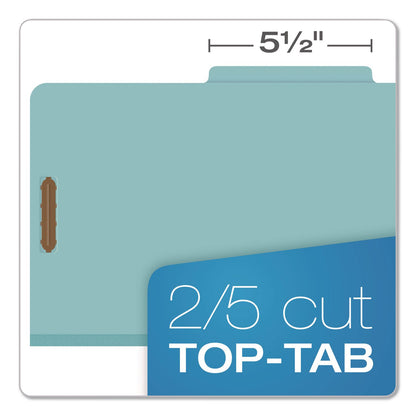 Pendaflex® Pressboard Top Tab Classification Folders, 2/5-Cut Tab, Expands 3.5", 3 Dividers, 8 Fasteners, Legal Size, Blue, 10/Box (PFX29094)