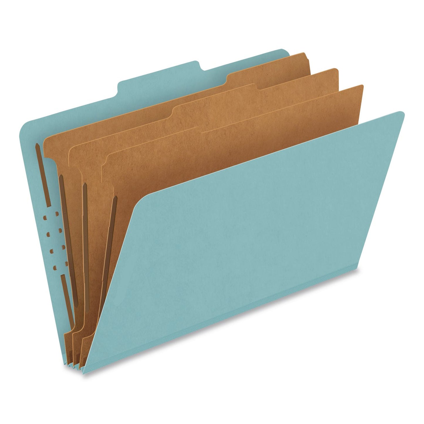 Pendaflex® Pressboard Top Tab Classification Folders, 2/5-Cut Tab, Expands 3.5", 3 Dividers, 8 Fasteners, Legal Size, Blue, 10/Box (PFX29094)