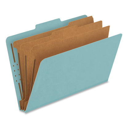 Pendaflex® Pressboard Top Tab Classification Folders, 2/5-Cut Tab, Expands 3.5", 3 Dividers, 8 Fasteners, Legal Size, Blue, 10/Box (PFX29094)