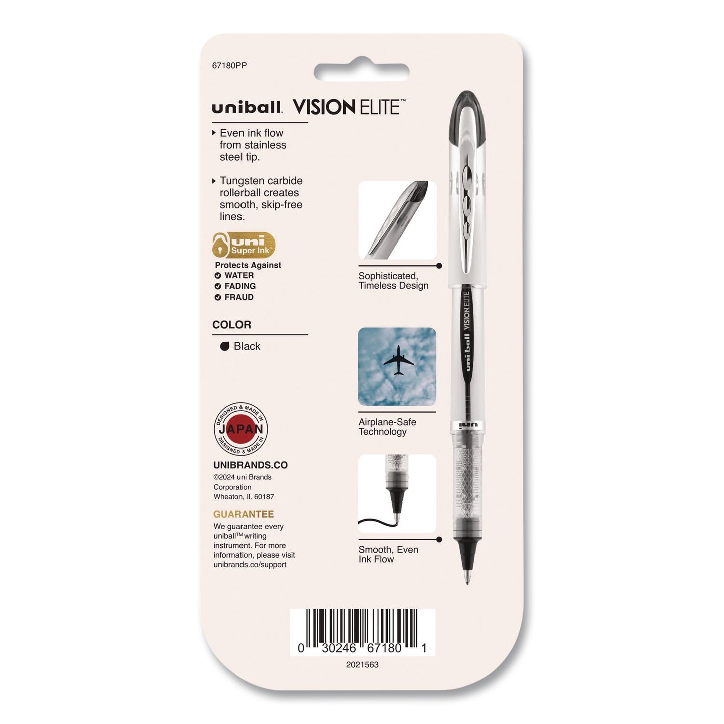 uniball® VISION ELITE Rollerball Pen, Stick, Bold 0.8 mm, Black Ink, White/Black/Clear Barrel, 4/Pack (UBC67180)