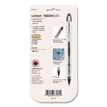 uniball® VISION ELITE Rollerball Pen, Stick, Bold 0.8 mm, Black Ink, White/Black/Clear Barrel, 4/Pack (UBC67180)