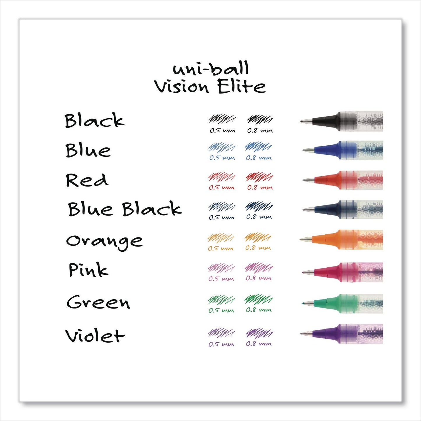 uniball® VISION ELITE Rollerball Pen, Stick, Bold 0.8 mm, Black Ink, White/Black/Clear Barrel, 4/Pack (UBC67180)
