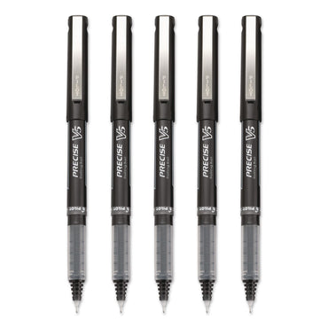 Pilot® Precise V5 Rollerball Pen, Stick, Extra-Fine 0.5 mm, Black Ink, Black/Clear Barrel, 5/Pack (PIL26010)