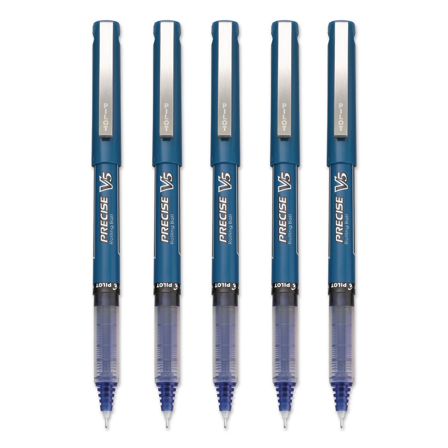 Pilot® Precise V5 Rollerball Pen, Stick, Extra-Fine 0.5 mm, Blue Ink, Blue/Clear Barrel, 5/Pack (PIL26011)