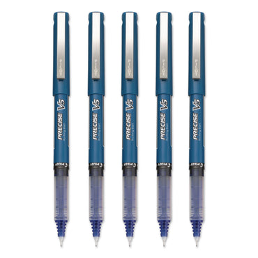 Pilot® Precise V5 Rollerball Pen, Stick, Extra-Fine 0.5 mm, Blue Ink, Blue/Clear Barrel, 5/Pack (PIL26011)