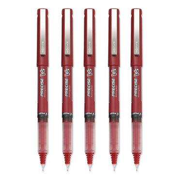 Pilot® Precise V5 Rollerball Pen, Stick, Extra-Fine 0.5 mm, Red Ink, Red/Clear Barrel, 5/Pack (PIL26012)