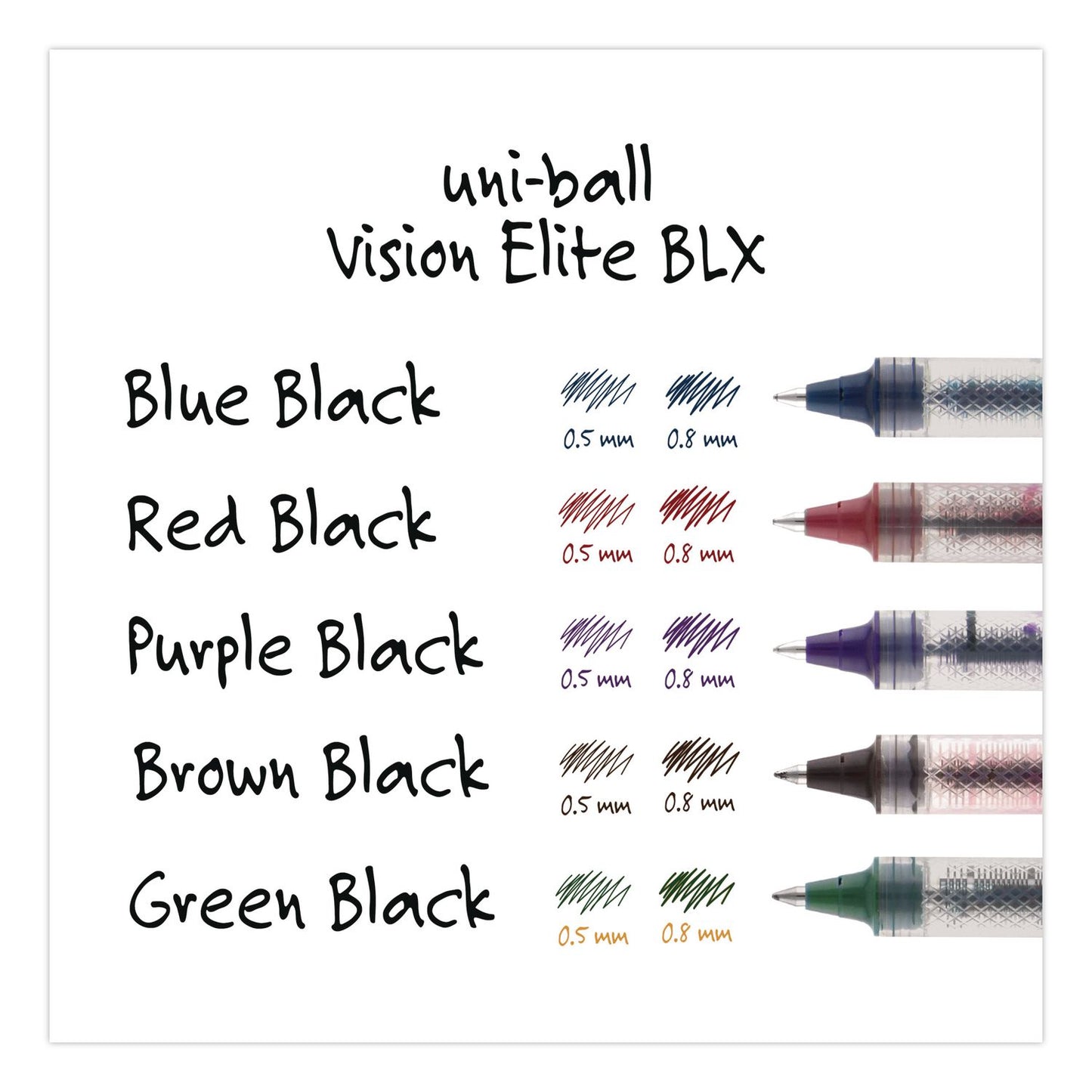 uniball® VISION ELITE BLX Series Hybrid Gel Pen, Stick, Bold 0.8 mm, Blue-Infused Black Ink, White/Blue/Clear Barrel, 4/Pack (UBC67182PP)