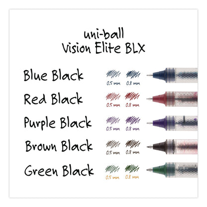 uniball® VISION ELITE BLX Series Hybrid Gel Pen, Stick, Bold 0.8 mm, Blue-Infused Black Ink, White/Blue/Clear Barrel, 4/Pack (UBC67182PP)