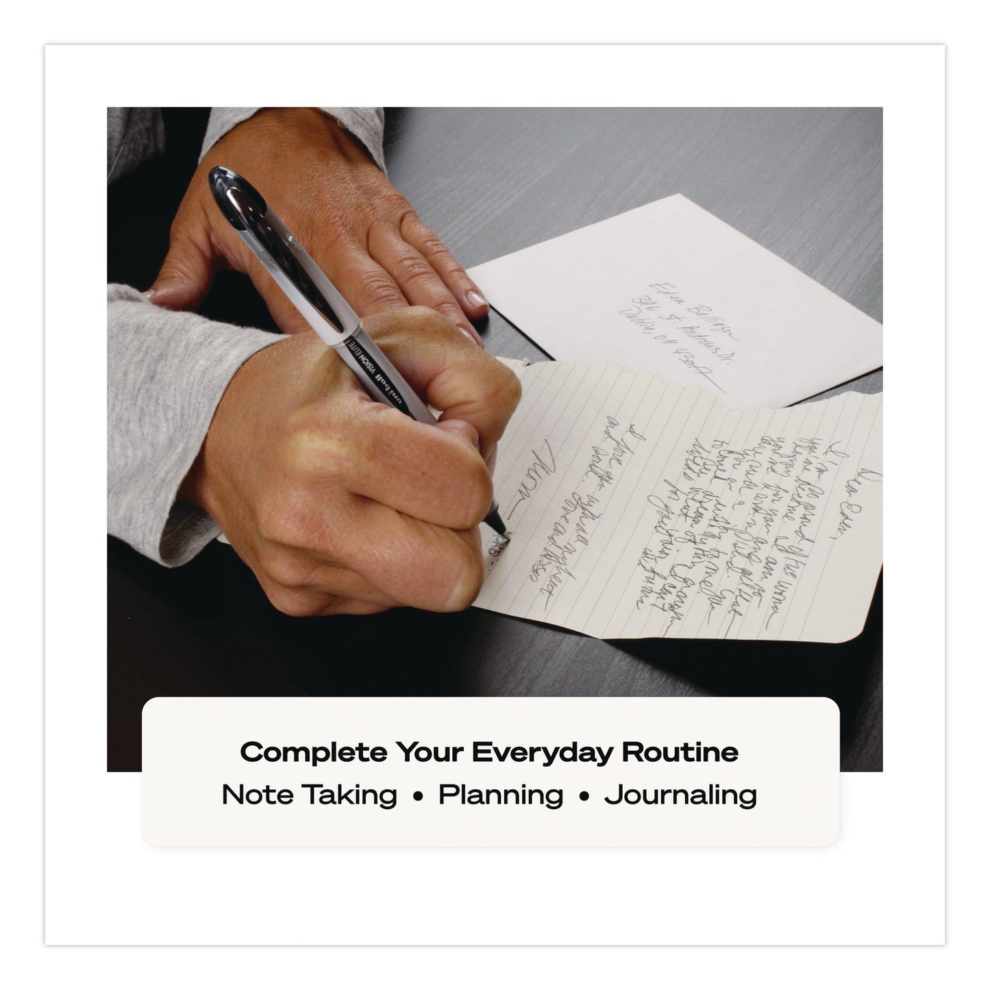 uniball® VISION ELITE BLX Series Hybrid Gel Pen, Stick, Bold 0.8 mm, Blue-Infused Black Ink, White/Blue/Clear Barrel, 4/Pack (UBC67182PP)