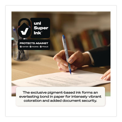 uniball® VISION ELITE BLX Series Hybrid Gel Pen, Stick, Bold 0.8 mm, Blue-Infused Black Ink, White/Blue/Clear Barrel, 4/Pack (UBC67182PP)