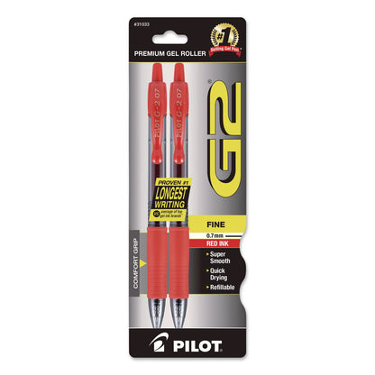 Pilot® G2 Premium Gel Pen, Retractable, Fine 0.7 mm, Red Ink, Smoke/Red Barrel, 2/Pack (PIL31033)