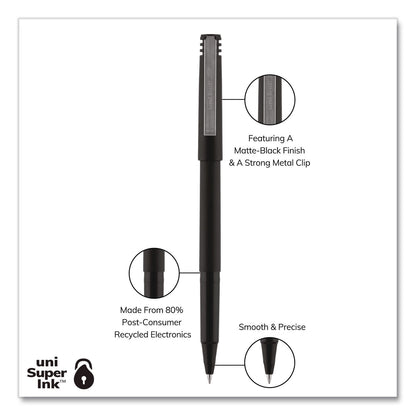 uniball® Rollerball Pen, Stick, Micro 0.5 mm, Black Ink, Black Barrel (UBC498774)