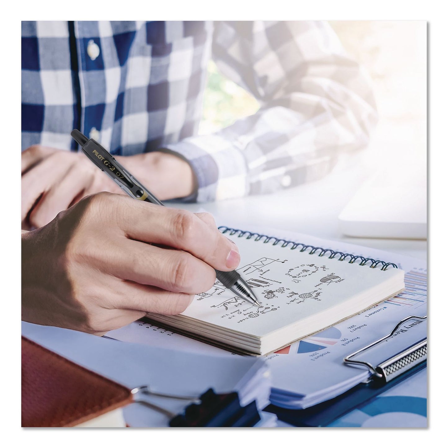 Pilot® G2 Premium Gel Pen, Retractable, Fine 0.7 mm, Black Ink, Smoke/Black Barrel, 5/Pack (PIL31078)