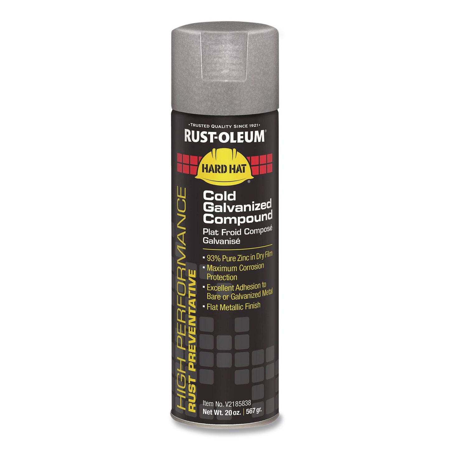 Rust-Oleum® Hard Hat High Performance V2100 System Rust Preventive Cold Galvanizing Compound, Flat Gray, 20 oz Aerosol Can, 6/Carton (RSTV2185838CT)