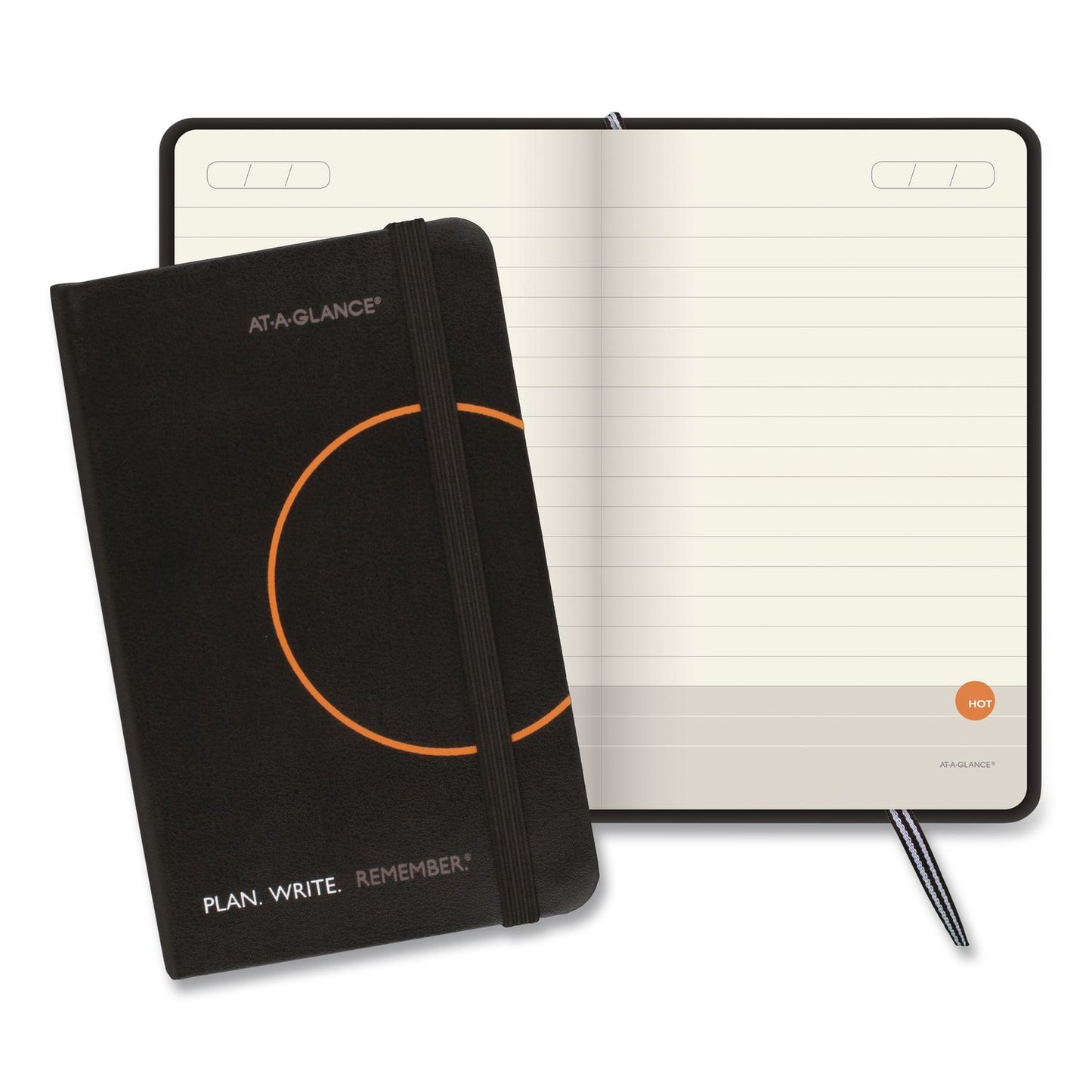 AT-A-GLANCE® Plan. Write. Remember. Planning Notebook with Reference Calendar, 5.63 x 3.56, Black/Gold-Circle Cover, Undated (AAG80612305)