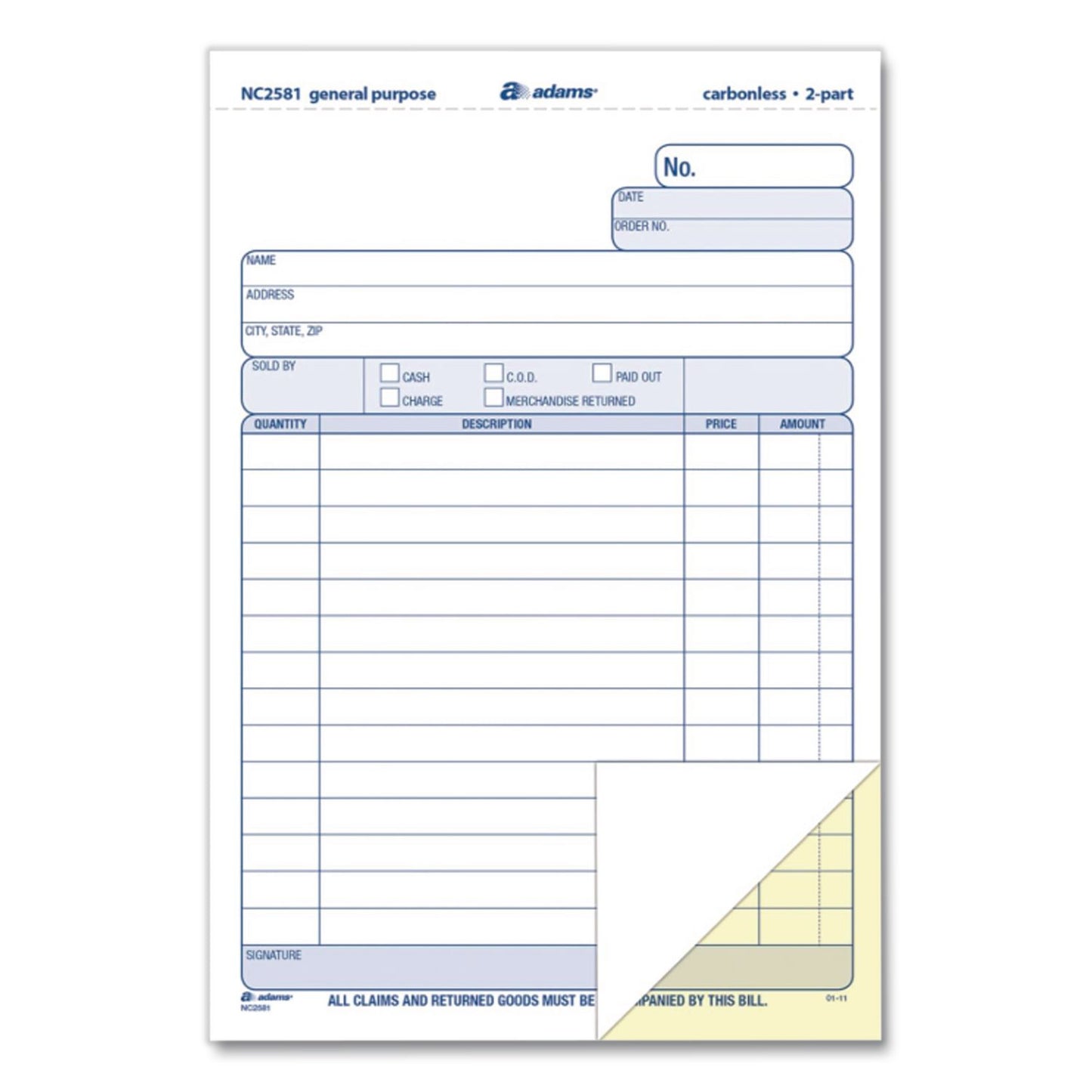 Adams® General Purpose Forms, Two-Part Carbonless, 8.5 x 5.67, 100 Forms Total/Pack (ABFNC2581)