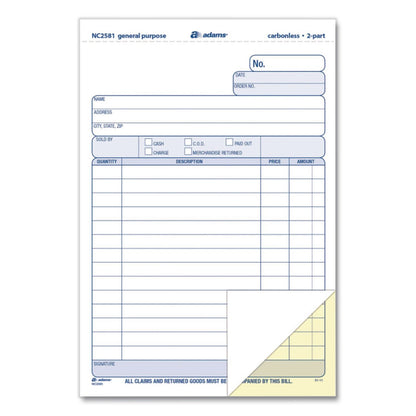 Adams® General Purpose Forms, Two-Part Carbonless, 8.5 x 5.67, 100 Forms Total/Pack (ABFNC2581)