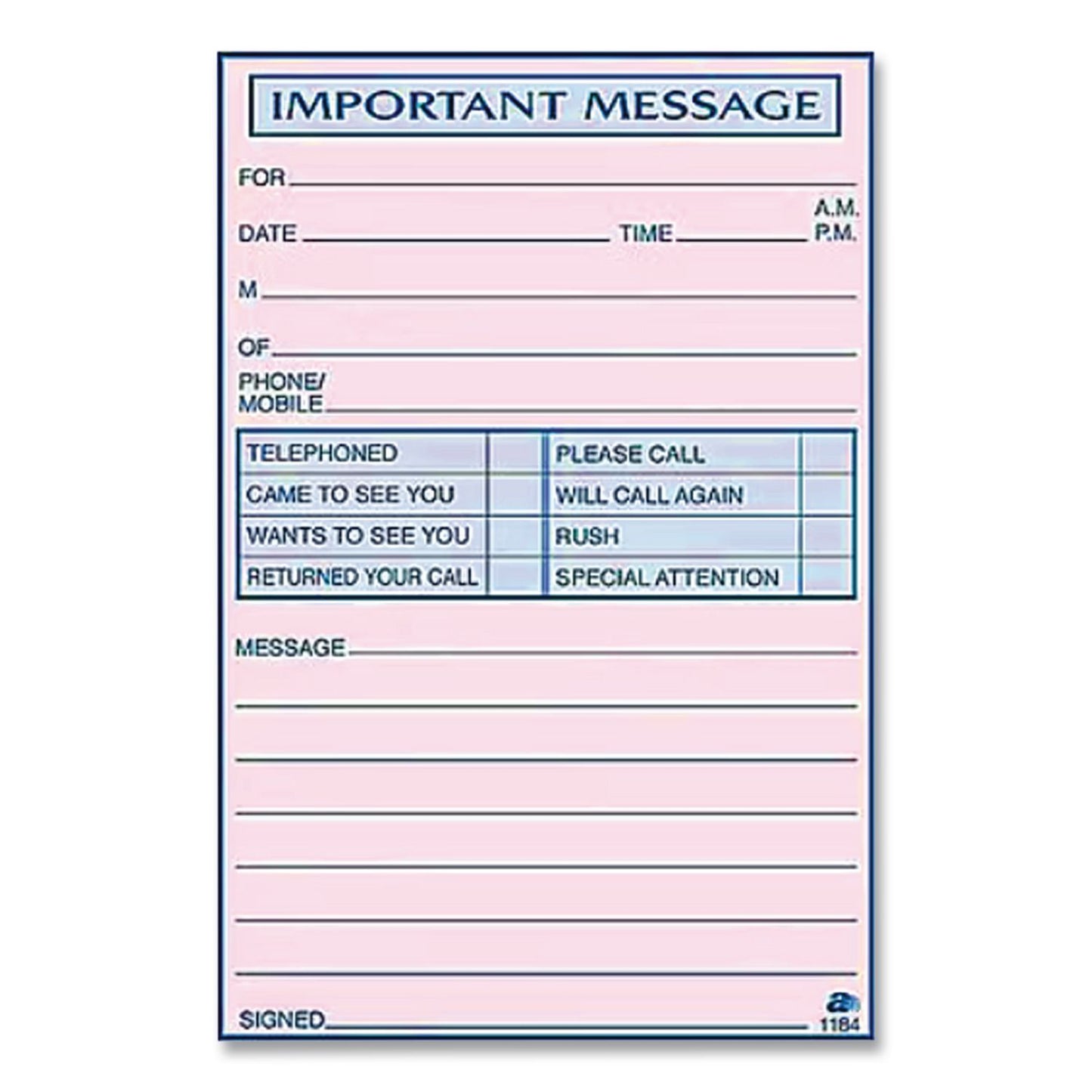 Adams® Important Message Book, Two-Part Carbonless, 4 Forms/Sheet, 400 Forms Total (ABFSC1187D)