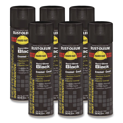 Rust-Oleum® Hard Hat High Performance V2100 System Rust Preventive Enamel Spray Paint, Semi-Gloss Black, 15 oz Aerosol Can, 6/Carton (RSTV2177838CT)