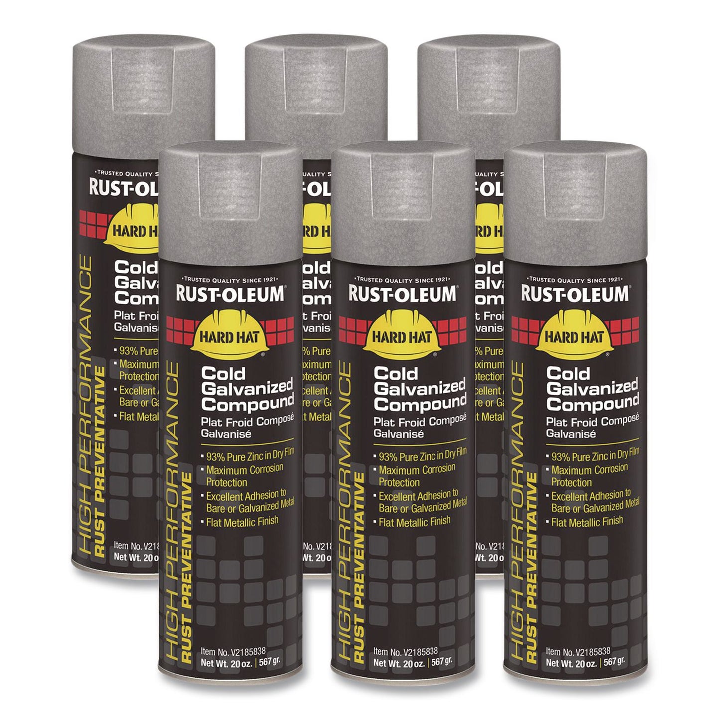 Rust-Oleum® Hard Hat High Performance V2100 System Rust Preventive Cold Galvanizing Compound, Flat Gray, 20 oz Aerosol Can, 6/Carton (RSTV2185838CT)