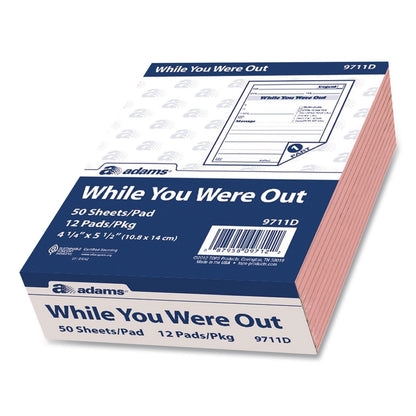 Adams® While You Were Out Memo Pad, One-Part (No Copies), 4.25 x 5.5, 50 Forms/Pad, 12 Pads/Pack (ABF9711D)