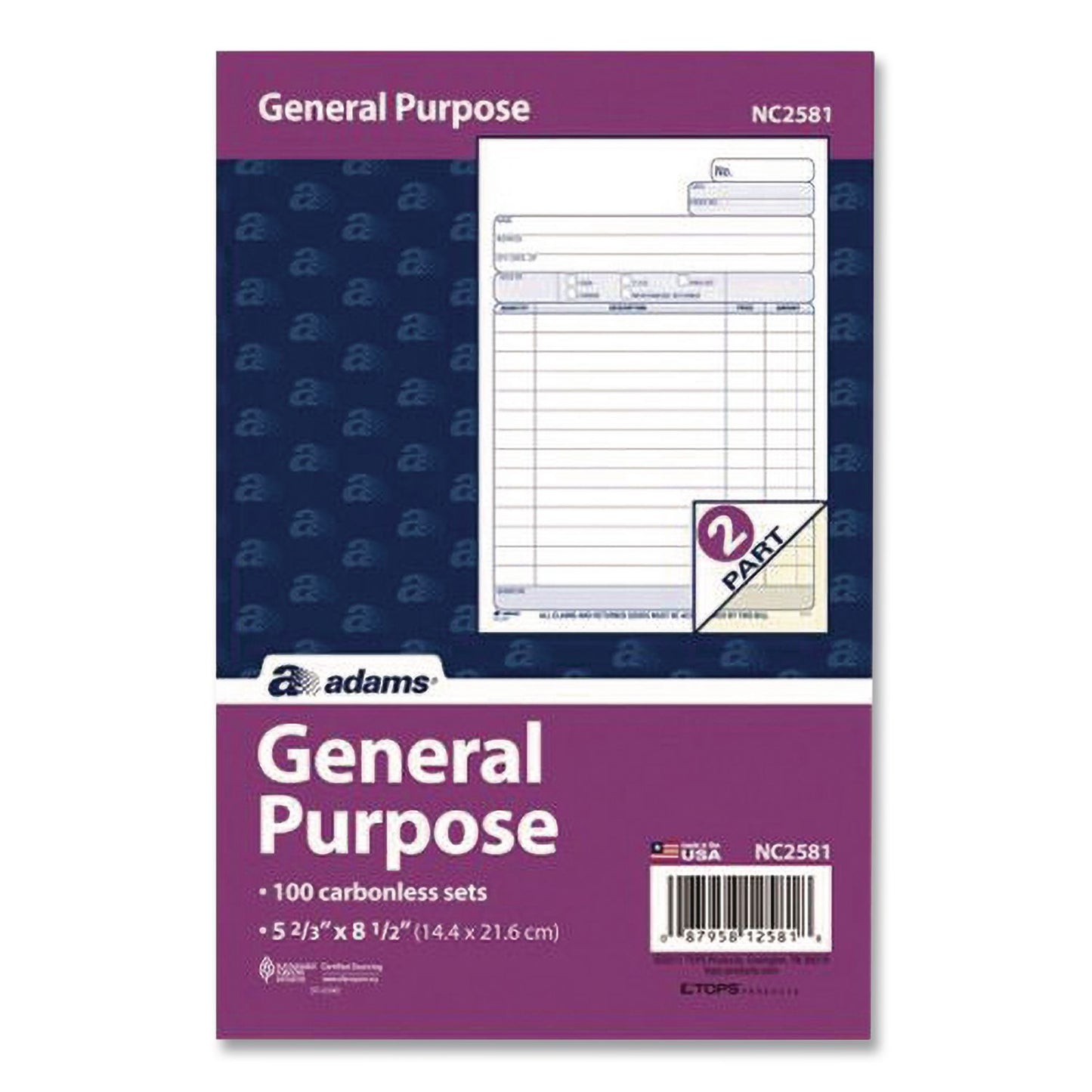 Adams® General Purpose Forms, Two-Part Carbonless, 8.5 x 5.67, 100 Forms Total/Pack (ABFNC2581)