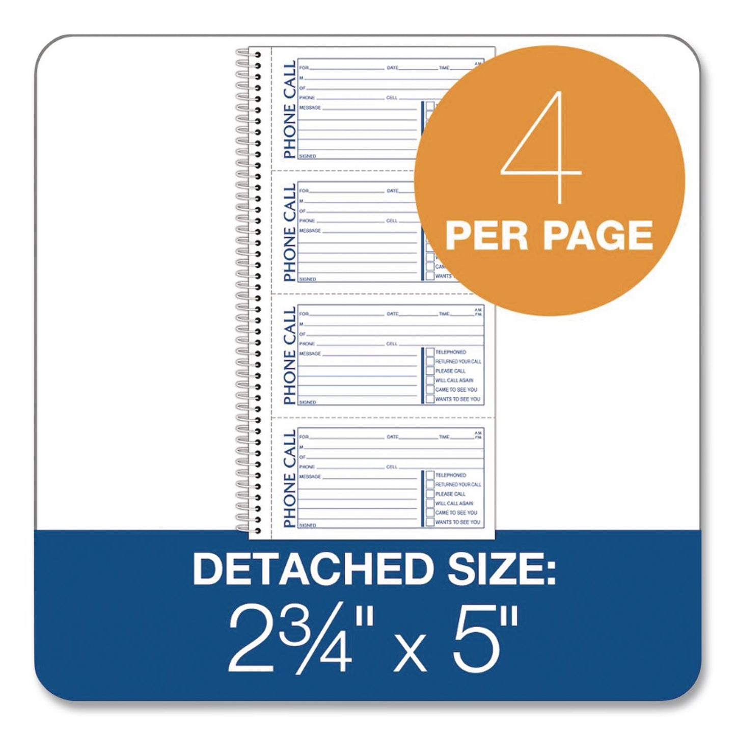 Adams® Wirebound Telephone Message Book, Two-Part Carbonless, 4.75 x 2.5, 4 Forms/Sheet, 400 Forms Total, 2/Pack (ABFSC11542D)