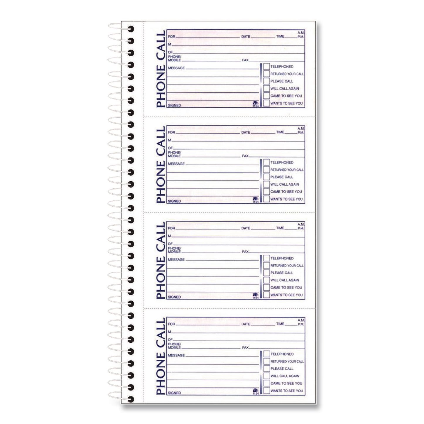 Adams® Wirebound Telephone Message Book, Two-Part Carbonless, 4.75 x 2.5, 4 Forms/Sheet, 400 Forms Total, 2/Pack (ABFSC11542D)