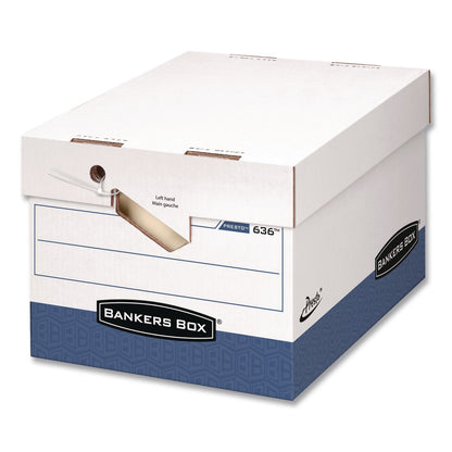 Bankers Box® PRESTO Heavy-Duty Storage Boxes, Letter/Legal Files, 12 x 15 x 10, White/Blue, 4/Carton (FEL0063602)