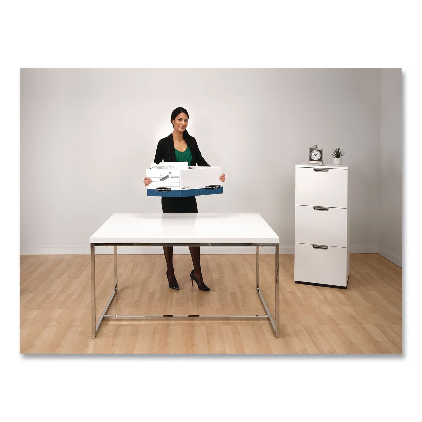 Bankers Box® PRESTO Heavy-Duty Storage Boxes, Letter/Legal Files, 12 x 15 x 10, White/Blue, 4/Carton (FEL0063602)