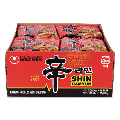 NONGSHIM® Gourmet Spicy Ramyun Noodle Soup, Spicy Chicken, 4.23 oz Packet, 16/Carton (GRR22002654)