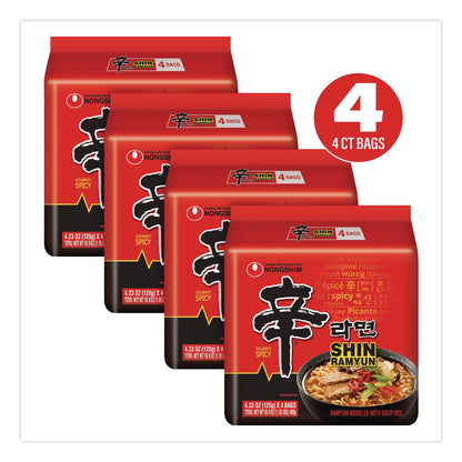 NONGSHIM® Gourmet Spicy Ramyun Noodle Soup, Spicy Chicken, 4.23 oz Packet, 16/Carton (GRR22002654)