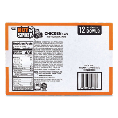 Nissin® Hot and Spicy Chicken Soup Bowl, Chicken, 3.32 oz Bowl, 12/Carton (GRR22002656)
