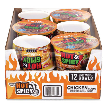 Nissin® Hot and Spicy Chicken Soup Bowl, Chicken, 3.32 oz Bowl, 12/Carton (GRR22002656)