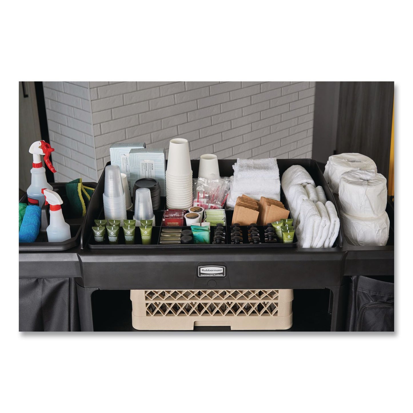 Rubbermaid® Commercial Amenity Organizer for all Rubbermaid Commercial Full Size and Compact Housekeeping Carts, 11 Sections, 18.75 x 3.62, Black (RCP2124078)