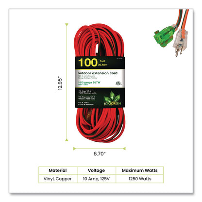 GoGreen Power 16 AWG Outdoor Extension Cord, 100 ft, 10 A, Orange (GGPGG13700)