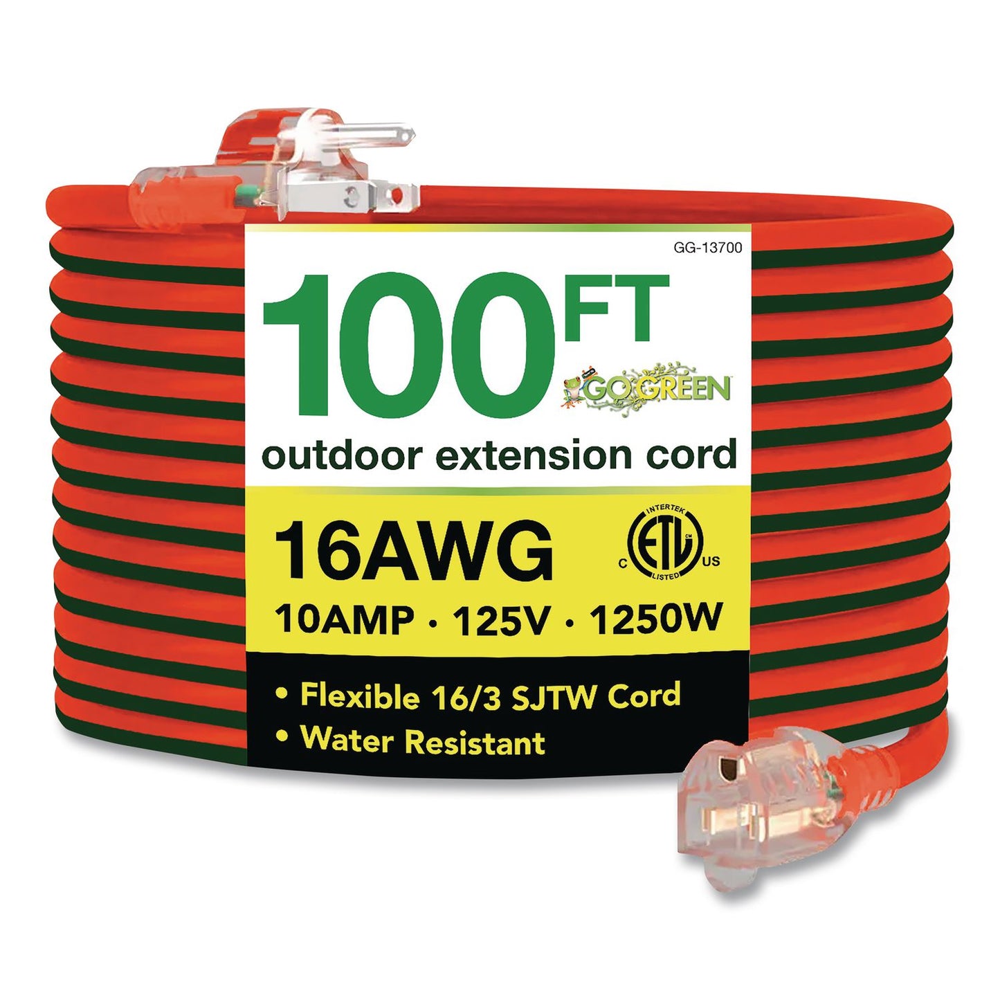 GoGreen Power 16 AWG Outdoor Extension Cord, 100 ft, 10 A, Orange (GGPGG13700)