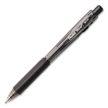 Pentel® WOW! Ballpoint Pen, Retractable, Medium 1 mm, Black Ink, Smoke/Black Barrel, 18/Pack (PENBK440BP18A)