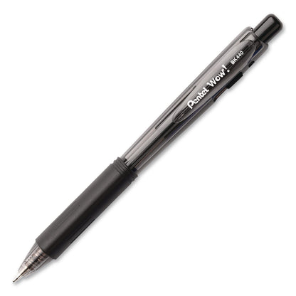 Pentel® WOW! Ballpoint Pen, Retractable, Medium 1 mm, Black Ink, Smoke/Black Barrel, 18/Pack (PENBK440BP18A)
