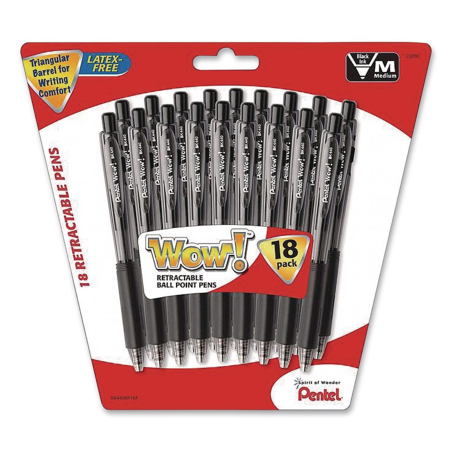 Pentel® WOW! Ballpoint Pen, Retractable, Medium 1 mm, Black Ink, Smoke/Black Barrel, 18/Pack (PENBK440BP18A)