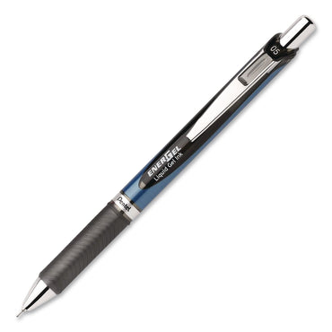 Pentel® EnerGel RTX Gel Pen, Retractable, Fine 0.5 mm, Black Ink, Black/Blue Barrel, 3/Pack (PENBLN75BP3A)